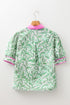 Contrast Trim Leaf Print Puff Sleeve Woven Blouse