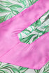 Contrast Trim Leaf Print Puff Sleeve Woven Blouse