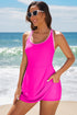 Contrast Trim Neckline Built In Shorts Active Swim Dress
