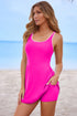 Contrast Trim Neckline Built In Shorts Active Swim Dress