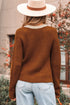 Contrast Trim Notched Neck Button Front Knit Cardigan