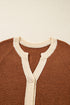 Contrast Trim Notched Neck Button Front Knit Cardigan