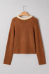 Contrast Trim Notched Neck Button Front Knit Cardigan