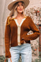 Contrast Trim Notched Neck Button Front Knit Cardigan