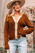 Contrast Trim Notched Neck Button Front Knit Cardigan