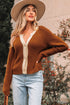 Contrast Trim Notched Neck Button Front Knit Cardigan
