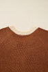 Contrast Trim Notched Neck Button Front Knit Cardigan