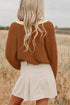 Contrast Trim Notched Neck Button Front Knit Cardigan