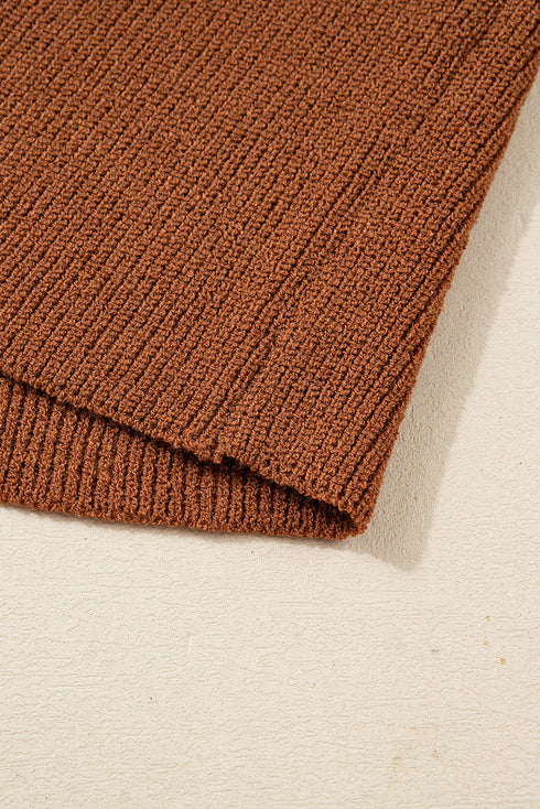Contrast Trim Notched Neck Button Front Knit Cardigan