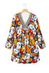 Contrast Trim Patchwork V Neck Long Sleeve Floral Dress