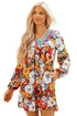 Contrast Trim Patchwork V Neck Long Sleeve Floral Dress