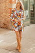 Contrast Trim Patchwork V Neck Long Sleeve Floral Dress