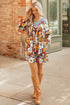 Contrast Trim Patchwork V Neck Long Sleeve Floral Dress