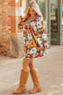 Contrast Trim Patchwork V Neck Long Sleeve Floral Dress