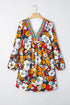Contrast Trim Patchwork V Neck Long Sleeve Floral Dress