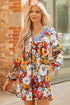 Contrast Trim Patchwork V Neck Long Sleeve Floral Dress