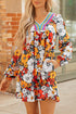 Contrast Trim Patchwork V Neck Long Sleeve Floral Dress