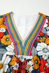 Contrast Trim Patchwork V Neck Long Sleeve Floral Dress