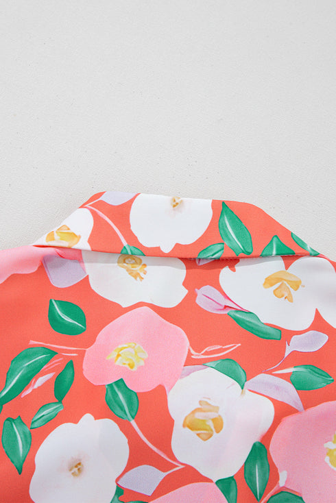 Contrast Trim Polo Collar T Shirt Floral Dress