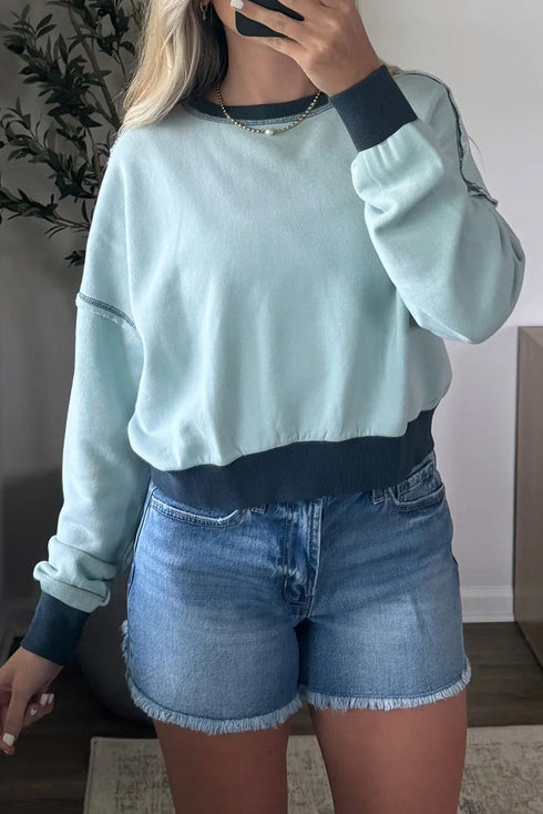 Contrast Trim Reverse Seam Detail Long Sleeve Sweatshirt