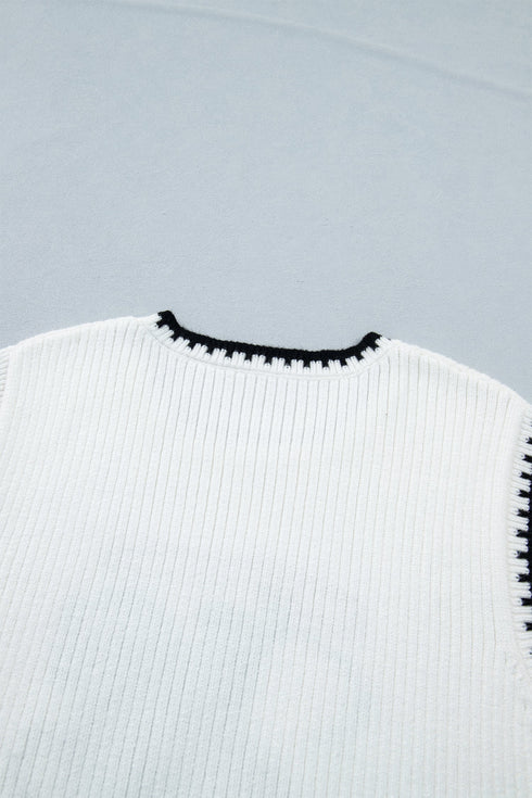 Contrast Trim Round Neck Rodeo Cowboy Sweater Vest