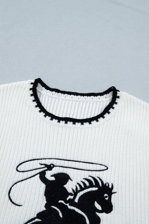 Contrast Trim Round Neck Rodeo Cowboy Sweater Vest