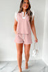Contrast Trim Ruffled Sleeve Smocked Drawstring Short Set