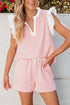 Contrast Trim Ruffled Sleeve Smocked Drawstring Short Set