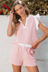 Contrast Trim Ruffled Sleeve Smocked Drawstring Short Set