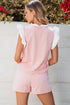 Contrast Trim Ruffled Sleeve Smocked Drawstring Short Set
