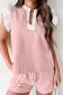 Contrast Trim Ruffled Sleeve Smocked Drawstring Short Set
