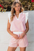 Contrast Trim Ruffled Sleeve Smocked Drawstring Short Set