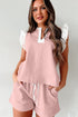 Contrast Trim Ruffled Sleeve Smocked Drawstring Short Set