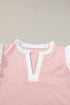 Contrast Trim Ruffled Sleeve Smocked Drawstring Short Set