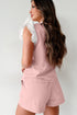 Contrast Trim Ruffled Sleeve Smocked Drawstring Short Set
