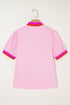 Contrast Trim Split Neck Puff Sleeve Woven Blouse