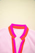 Contrast Trim Split Neck Puff Sleeve Woven Blouse