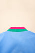 Contrast Trim Split Neck Puff Sleeve Woven Blouse
