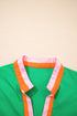 Contrast Trim Split Neck Puff Sleeve Woven Blouse