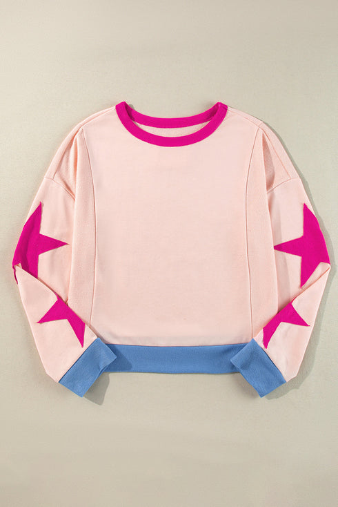 Contrast Trim Star Graphic Long Sleeve Sweatshirt