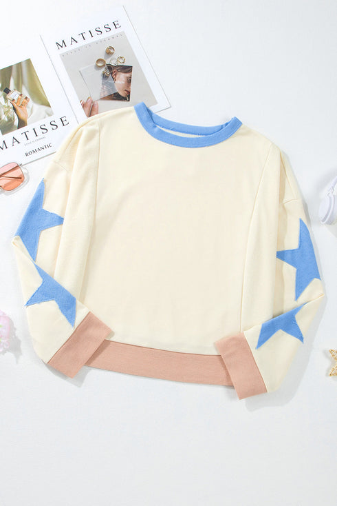 Contrast Trim Star Graphic Long Sleeve Sweatshirt