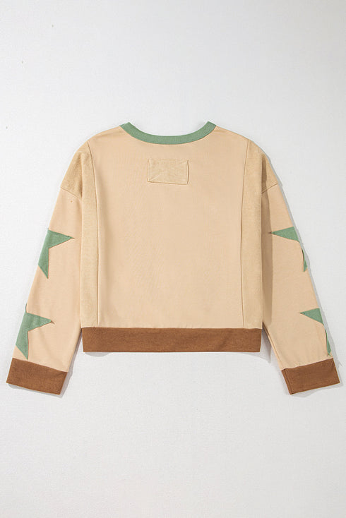 Contrast Trim Star Graphic Long Sleeve Sweatshirt
