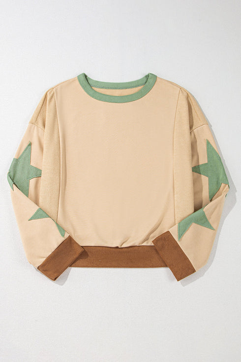 Contrast Trim Star Graphic Long Sleeve Sweatshirt