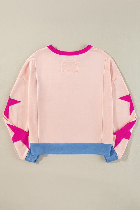 Contrast Trim Star Graphic Long Sleeve Sweatshirt