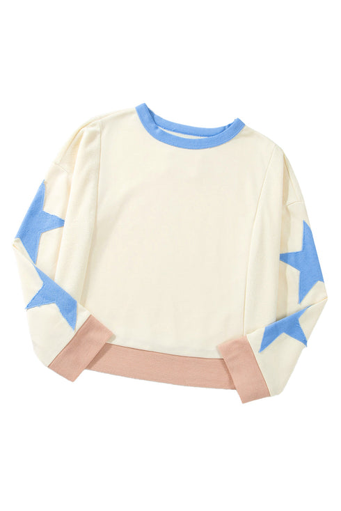 Contrast Trim Star Graphic Long Sleeve Sweatshirt