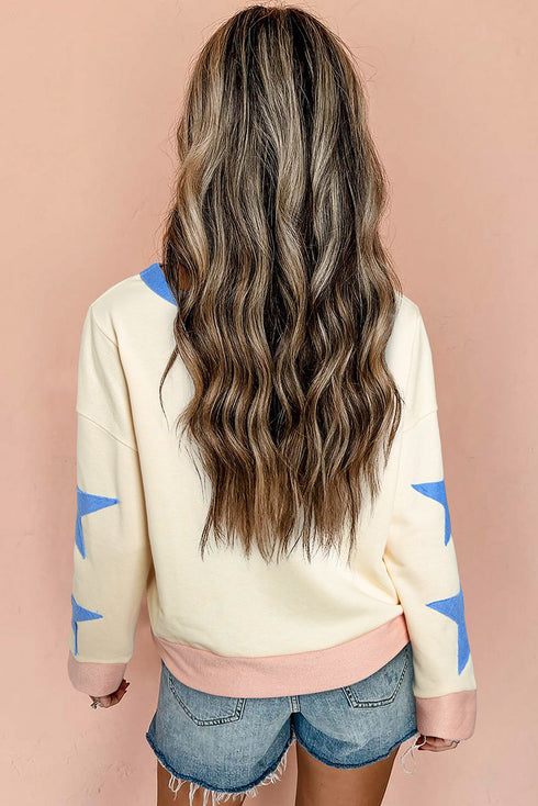 Contrast Trim Star Graphic Long Sleeve Sweatshirt