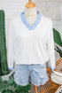 Contrast Trim Striped Patchwork V Neck Blouse