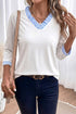 Contrast Trim Striped Patchwork V Neck Blouse