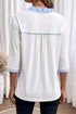 Contrast Trim Striped Patchwork V Neck Blouse