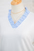 Contrast Trim Striped Patchwork V Neck Blouse